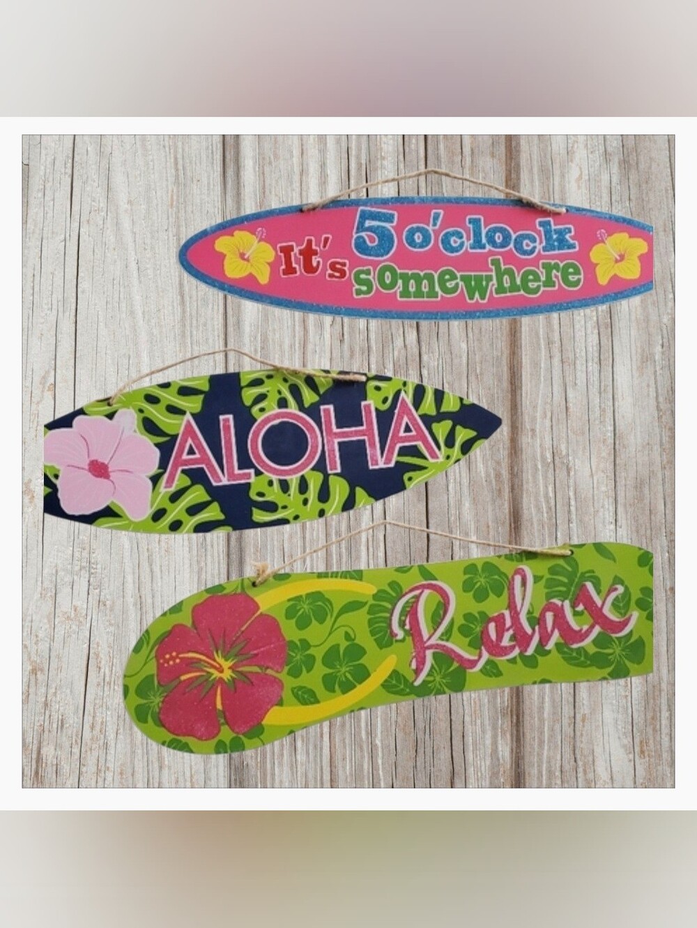 3 Surfboard Signs ALOHA, Relax & It's 5 o'clock somewhere